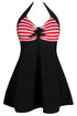Sexy Red White Stripes Black One-piece Swimdress